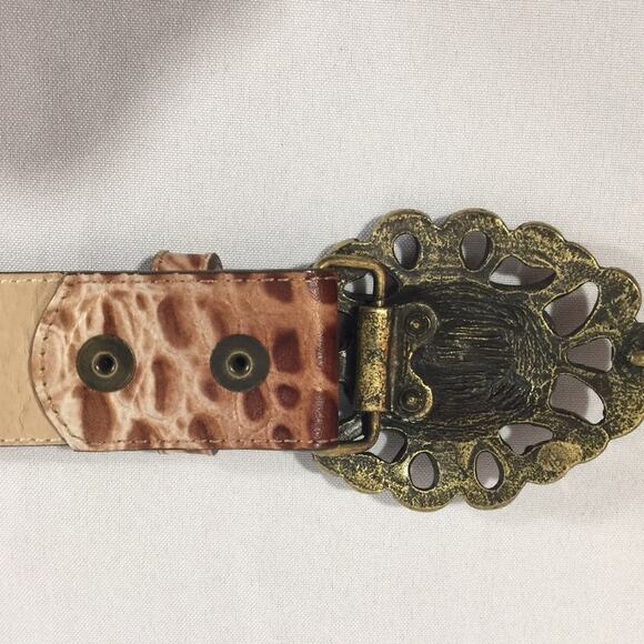 Vintage Cache Leather Belt Alligator Tan Brown 3.75" Buckle Antique Gold USA - Picture 8 of 9